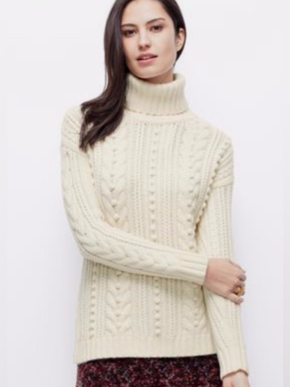Ann Taylor Ivory Bobble Cableknit Turtleneck Sweater